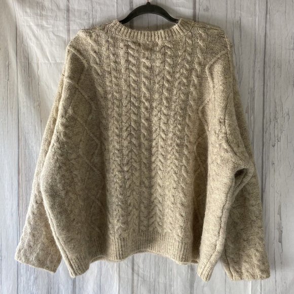 NWT MNG Mango Curve Chunky Cable Knit Sweater Ivory Beige/Collar Detail Plus 4XL - Picture 5 of 11